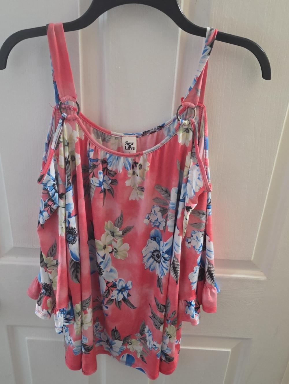 Sew In Love Coral Floral Cold-Shoulder Camisole